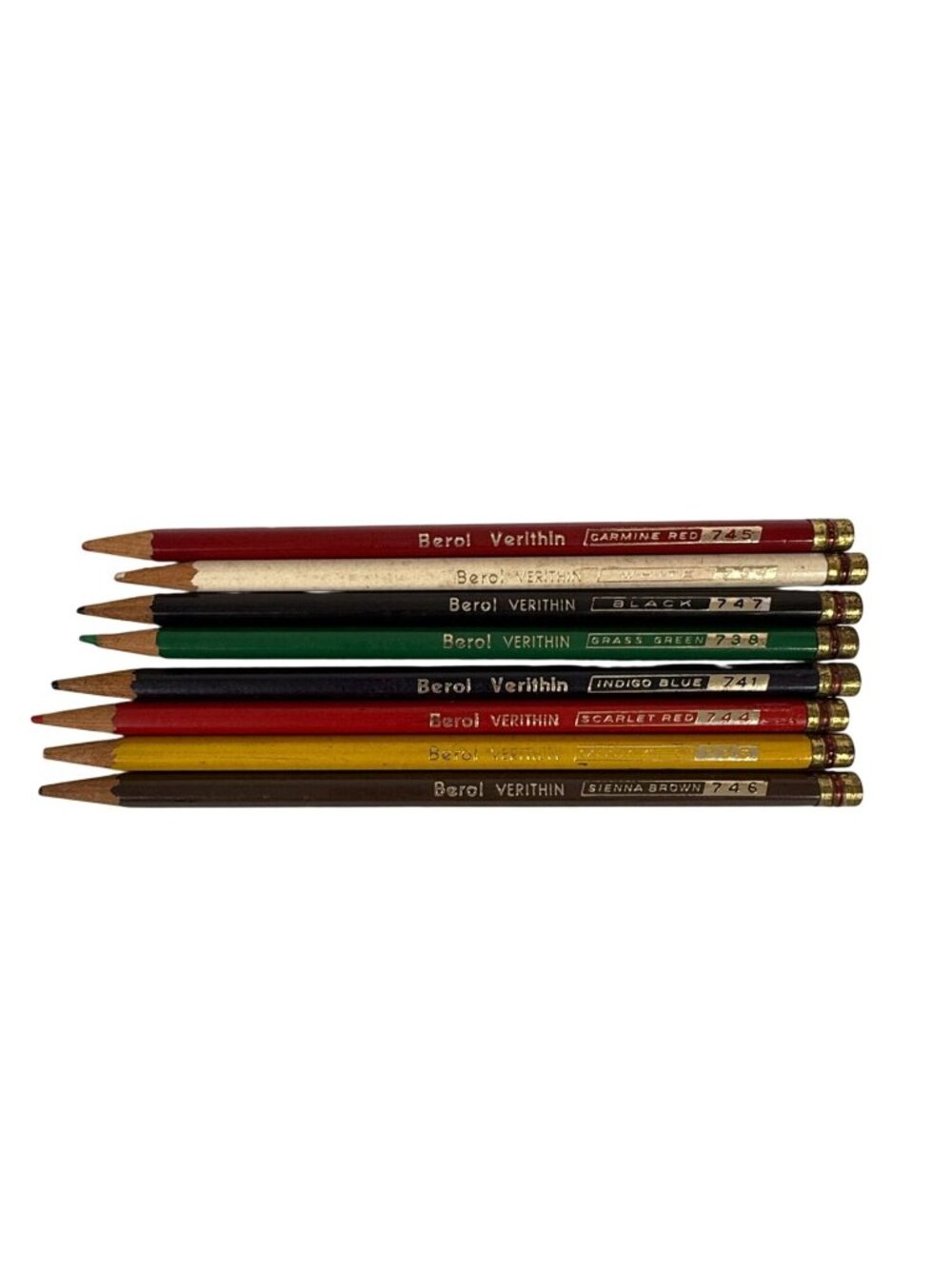 8 Vintage Berol Verithin Colored Pencils Carmine Red Black Canary Yellow Grass